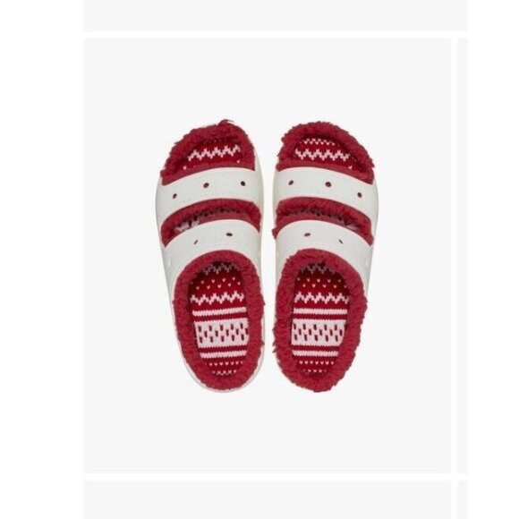 Crocs Classic Cozzzy Sandals Women 8 Men 6 Fuzzy Slippers Holiday Sweater White - Picture 6 of 8